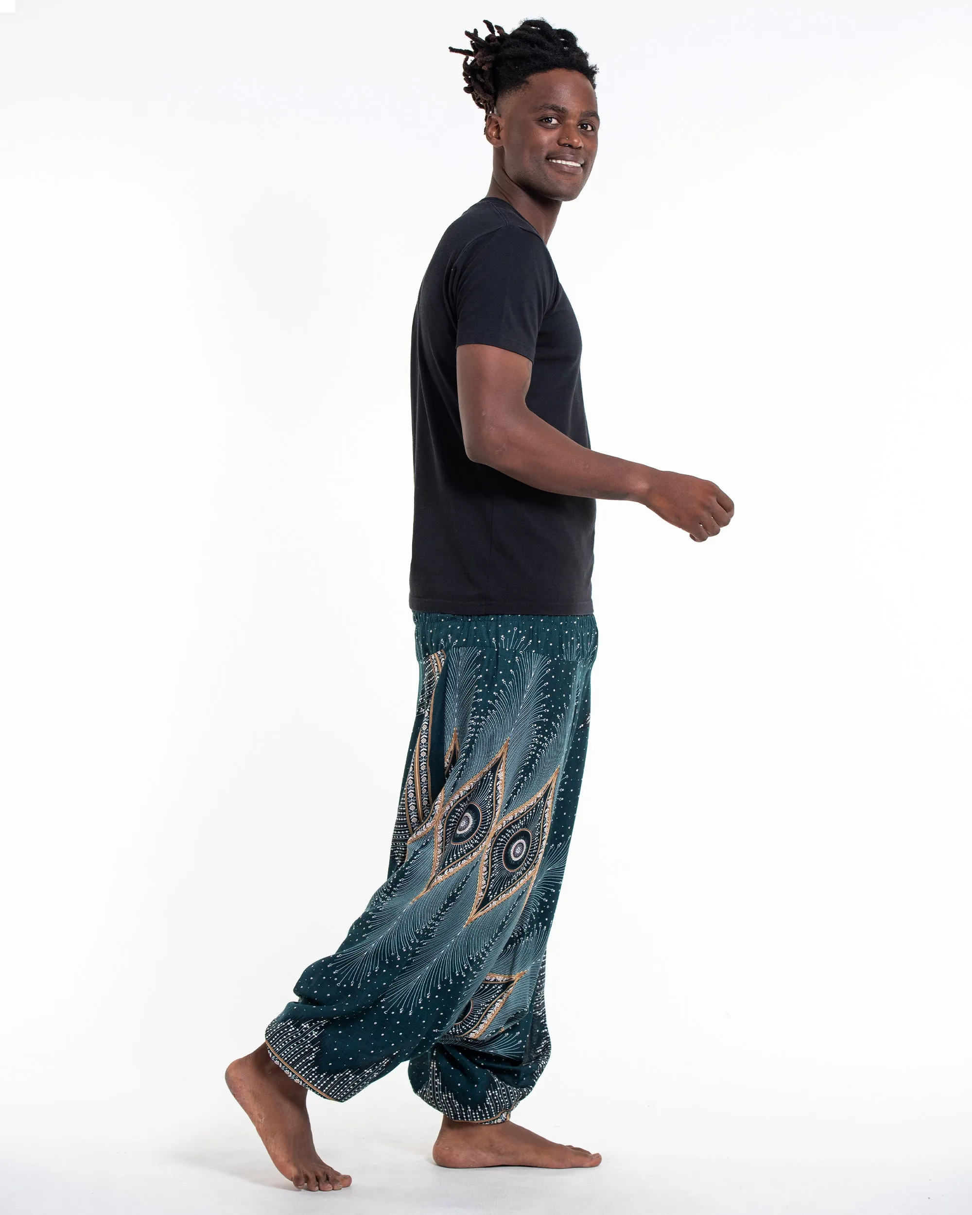 Diamond Peacock Drop Crotch Men's Harem Pants in Turquoise