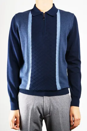 DT 1/4 Zip Textured Diamond Stitch Front Polo Ls