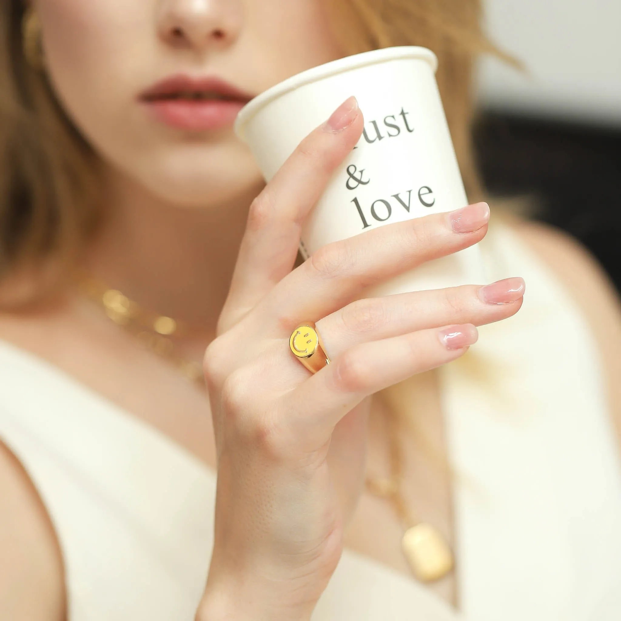 Enamel Smiley Face Signet Ring