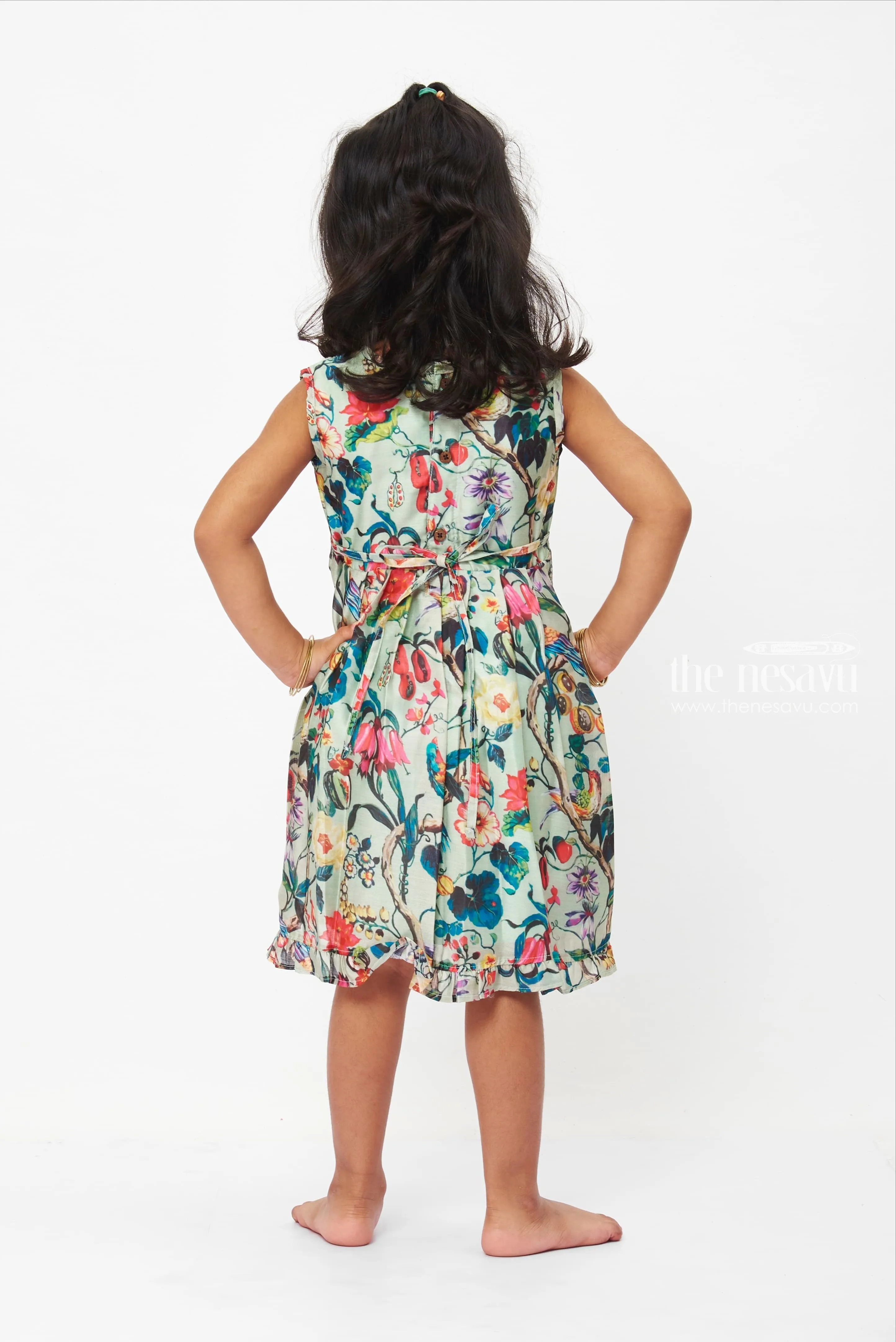 Enchanted Garden Cotton Dress: Exotic Floral Print Frock for Girls with Lace Details