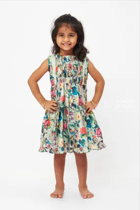 Enchanted Garden Cotton Dress: Exotic Floral Print Frock for Girls with Lace Details