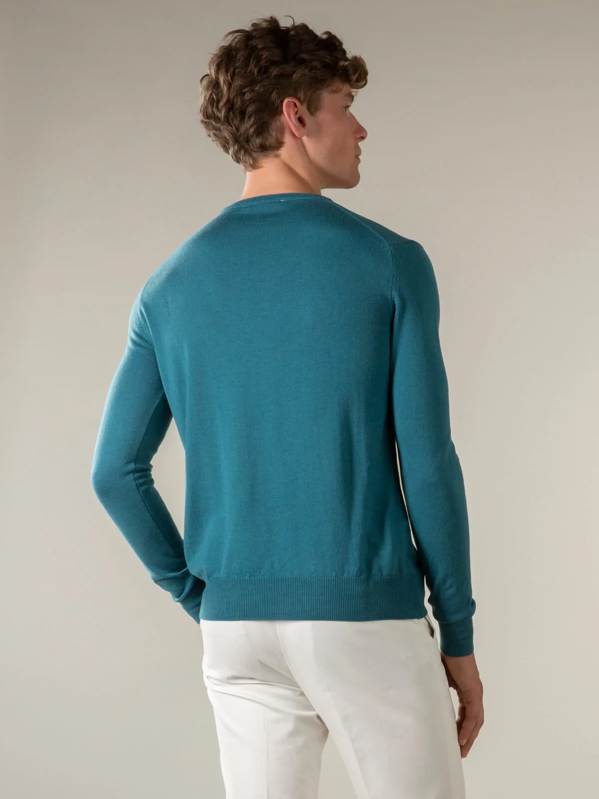 Extrafine Merino Crew Neck Sweater Carribean Blue