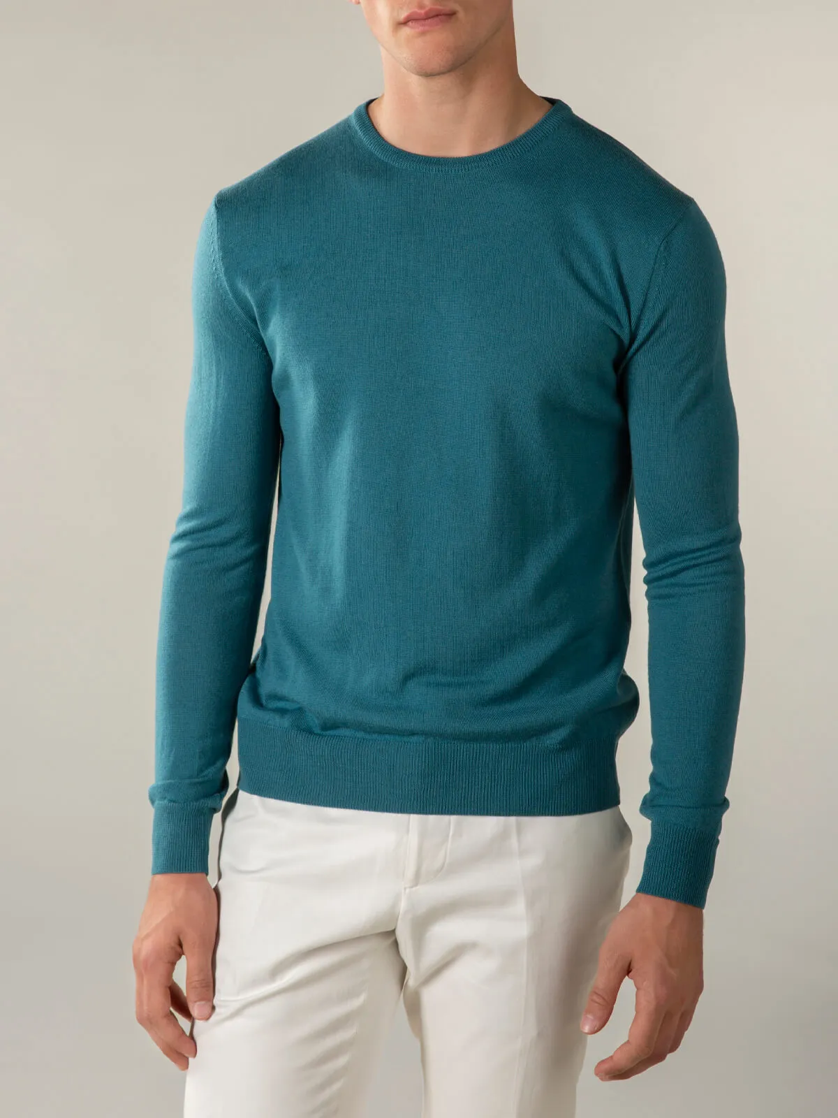 Extrafine Merino Crew Neck Sweater Carribean Blue