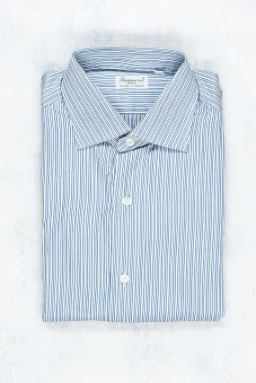 Finamore Double-Triple Blue Stripe Cotton Spread Collar Dress Shirt