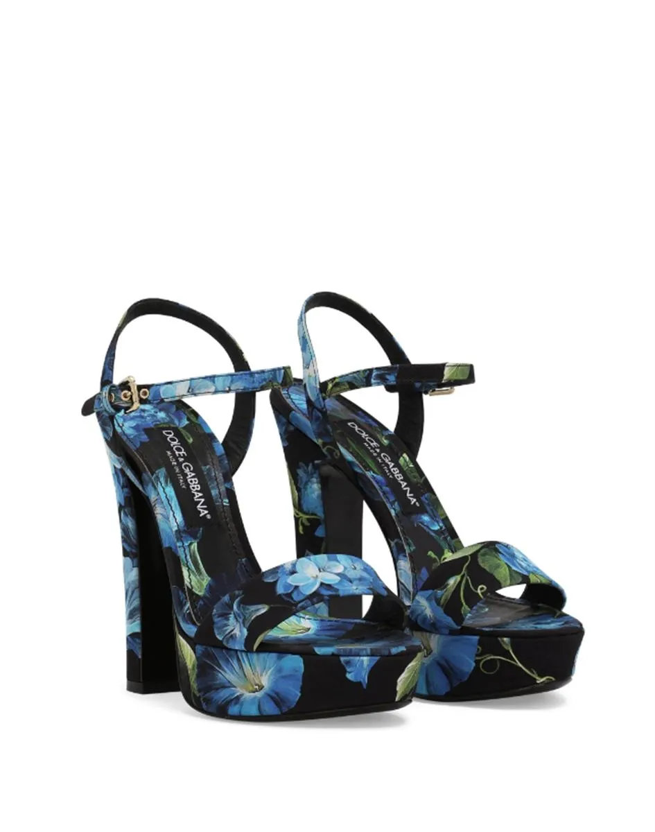 FLORAL-PRINT CHARMEUSE PLATFORM SANDALS