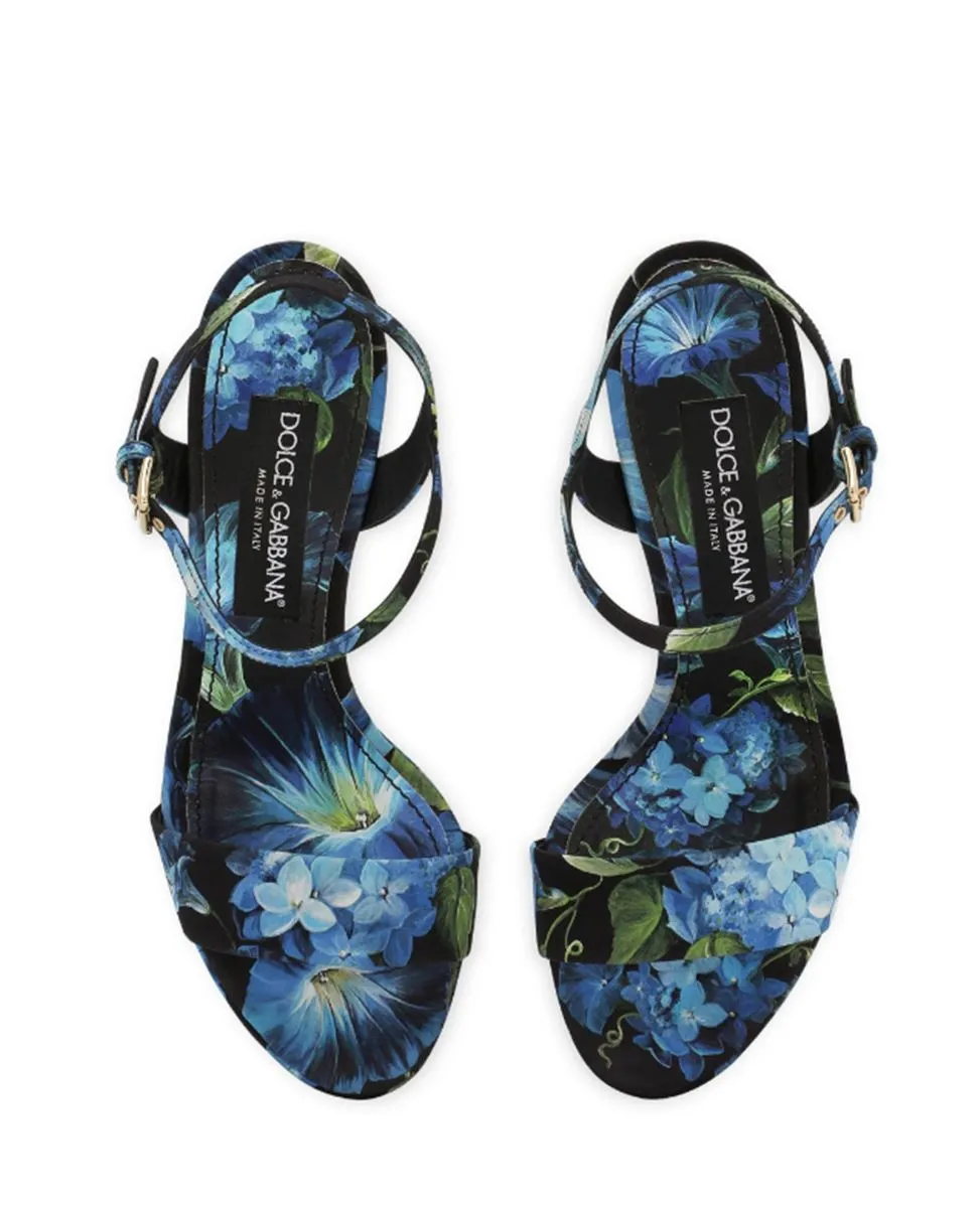 FLORAL-PRINT CHARMEUSE PLATFORM SANDALS