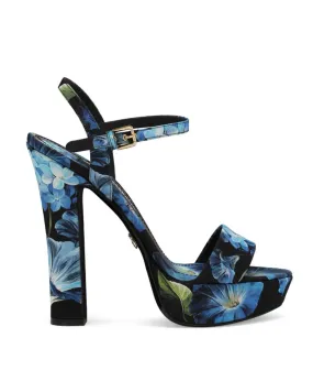 FLORAL-PRINT CHARMEUSE PLATFORM SANDALS