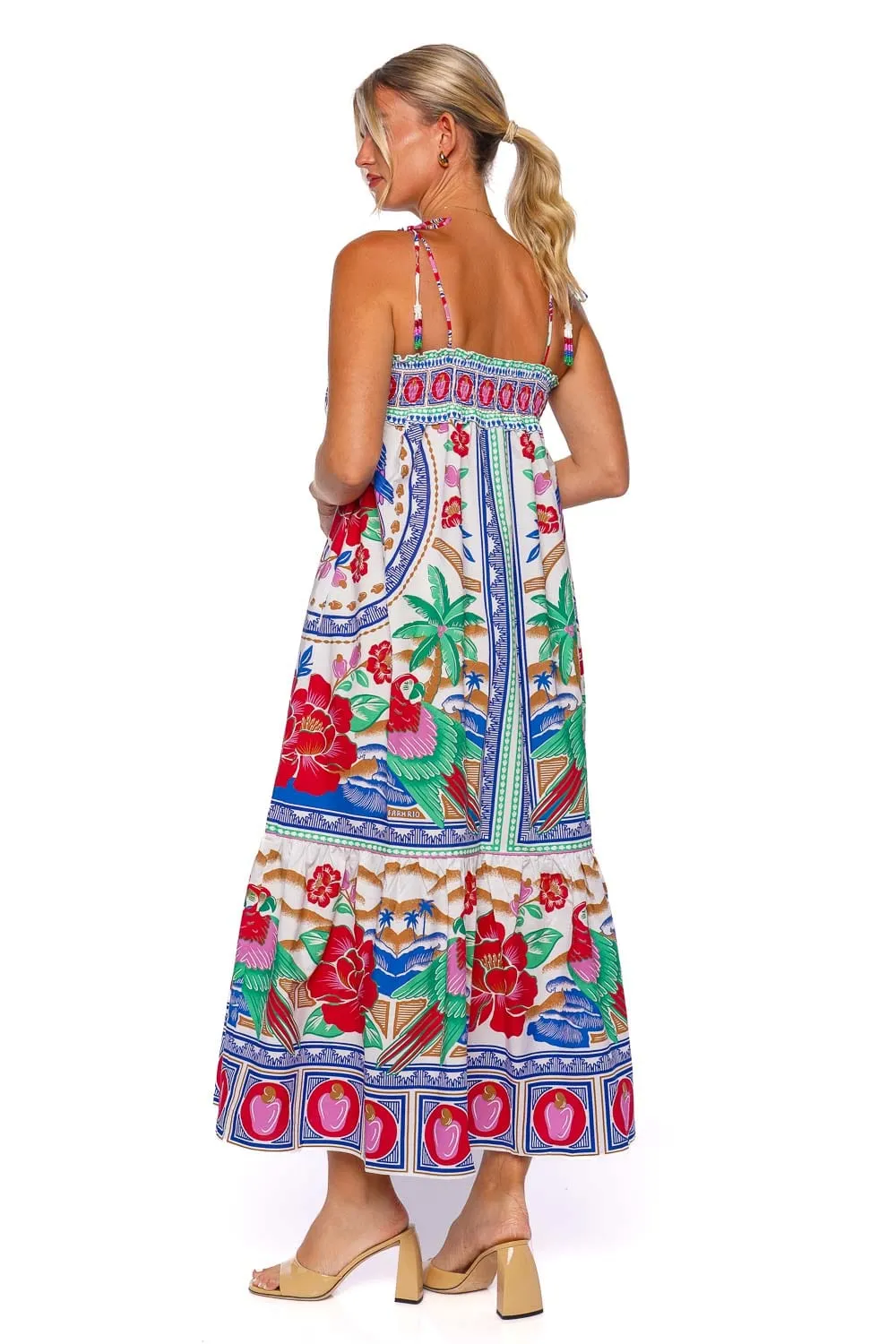 Flowers Beach Tie Shoulder Maxi Dress