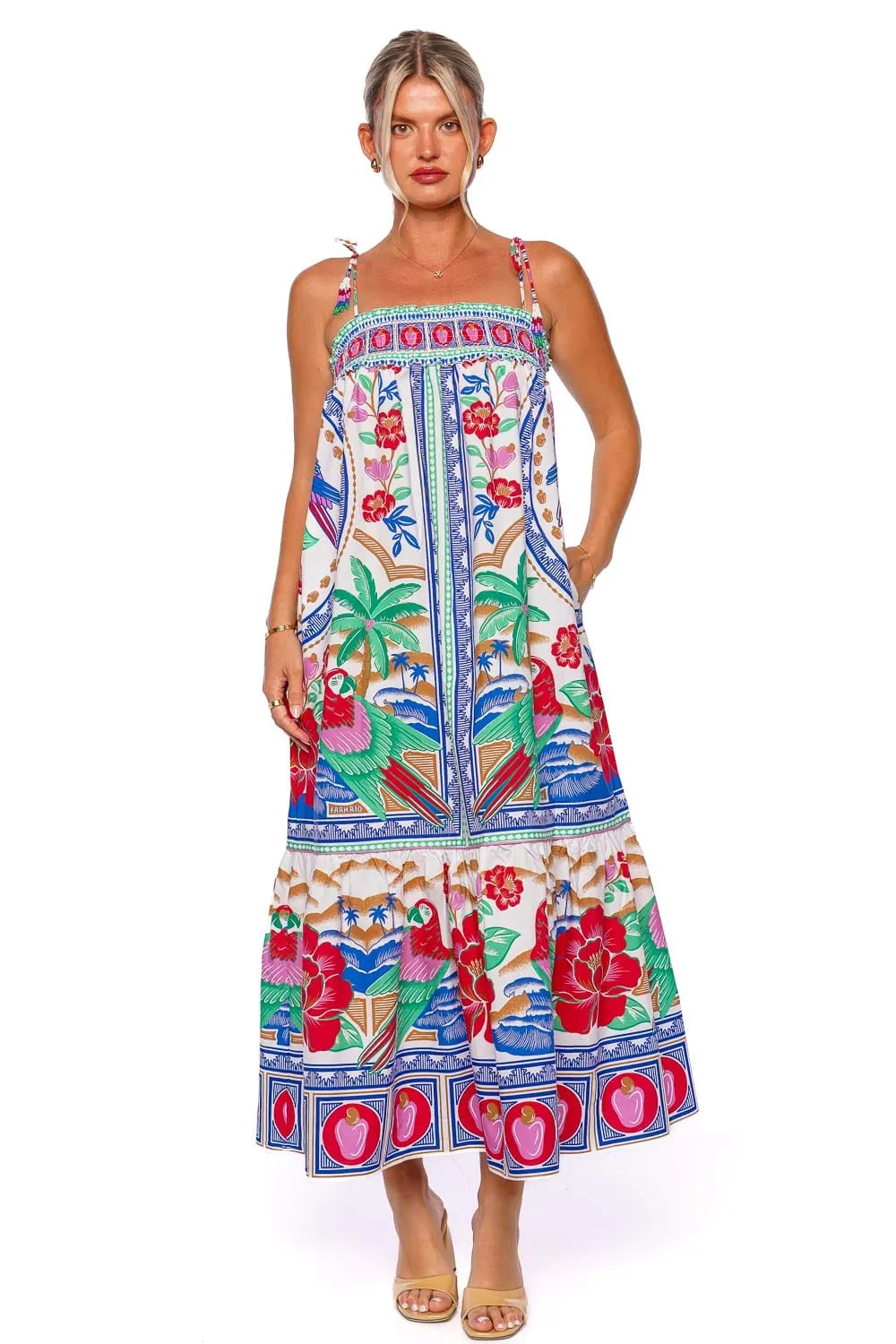 Flowers Beach Tie Shoulder Maxi Dress