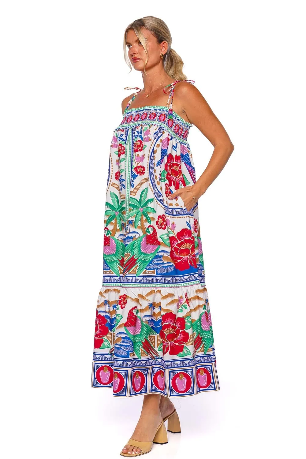 Flowers Beach Tie Shoulder Maxi Dress