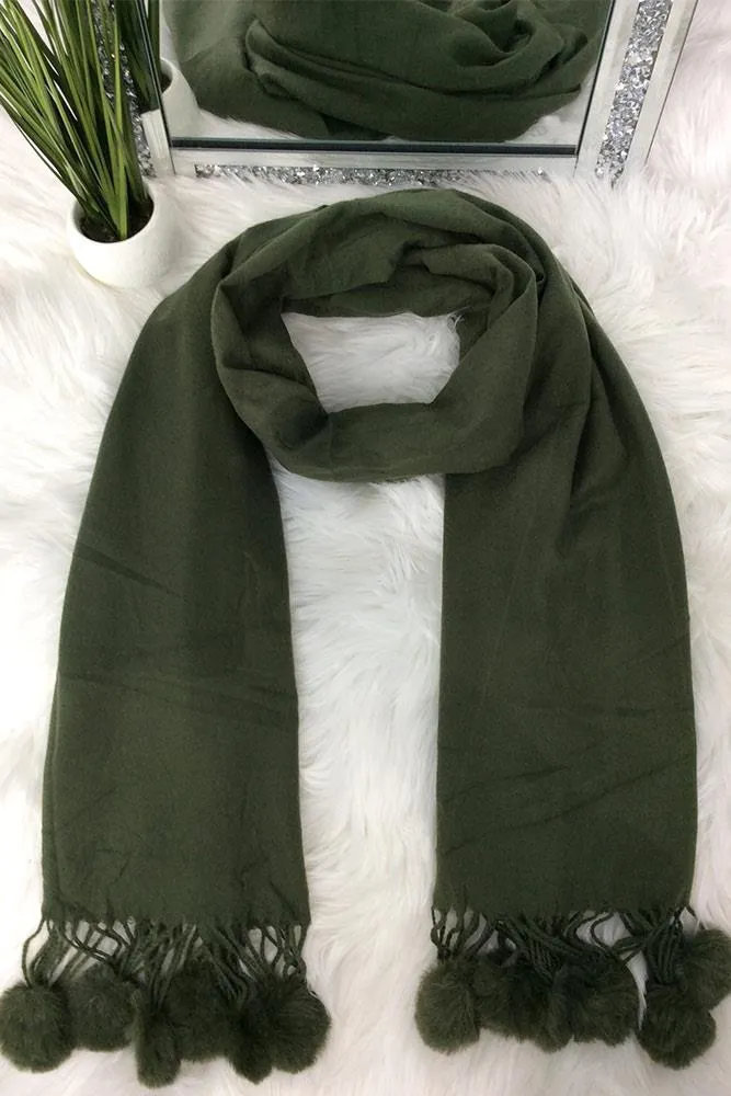 Fluffy Pom Pom Plain Scarves