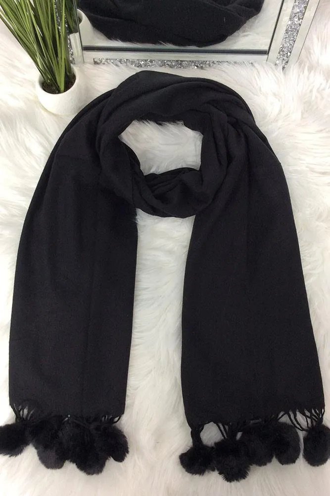 Fluffy Pom Pom Plain Scarves