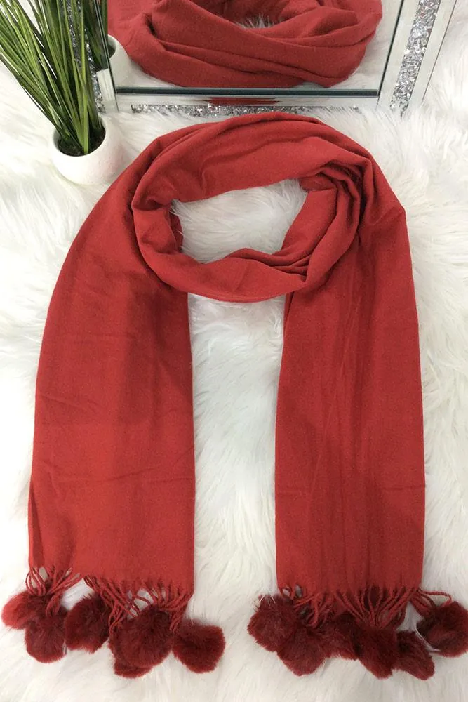 Fluffy Pom Pom Plain Scarves