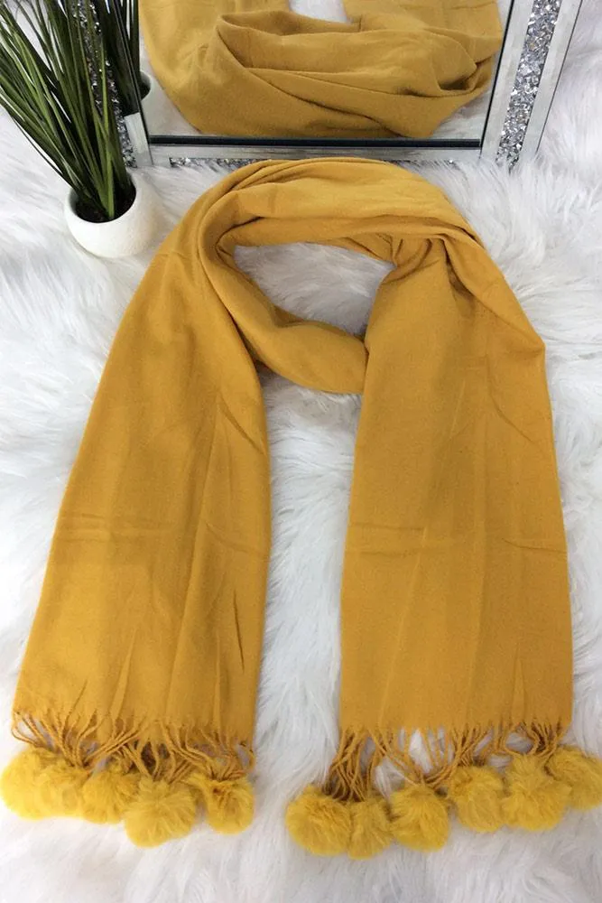 Fluffy Pom Pom Plain Scarves