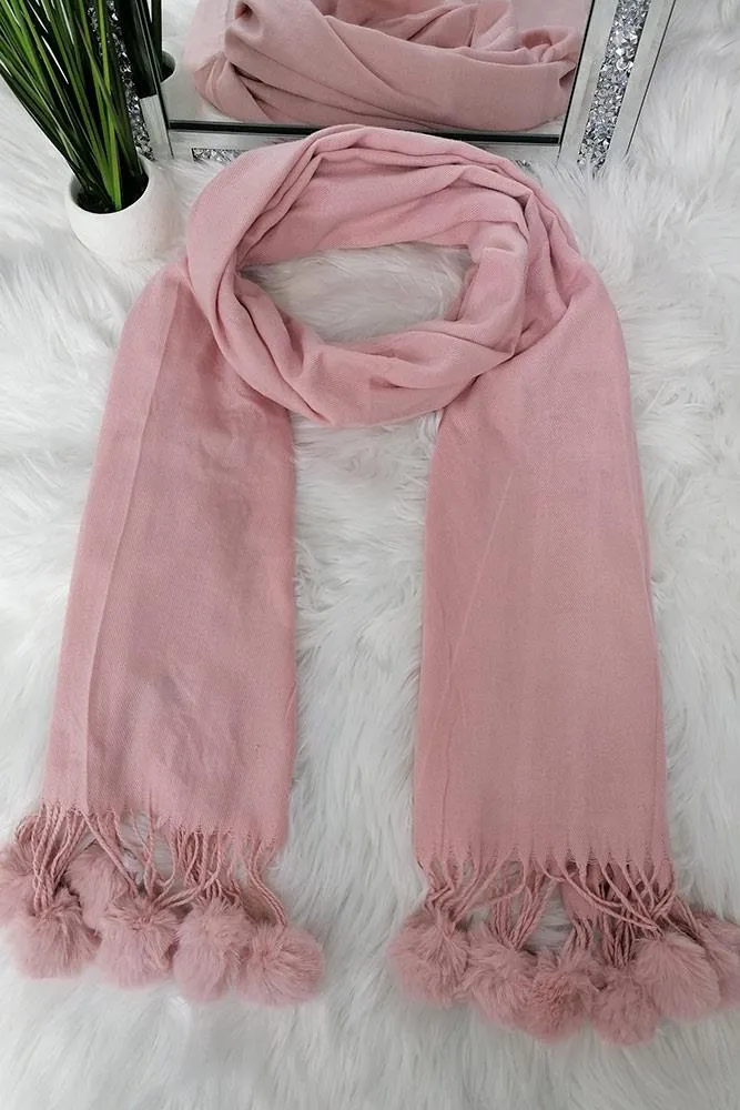 Fluffy Pom Pom Plain Scarves