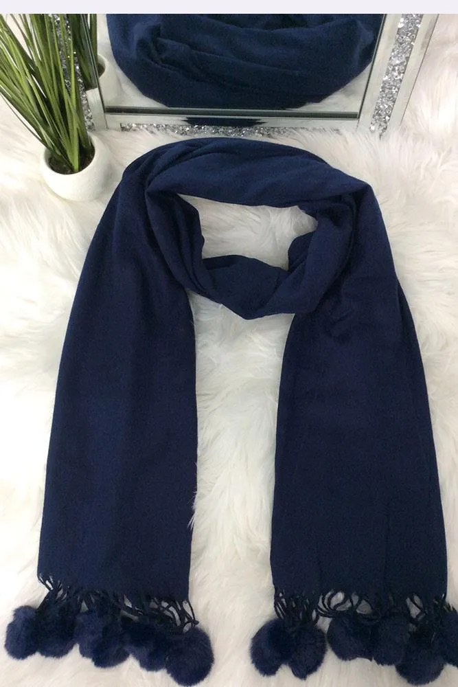 Fluffy Pom Pom Plain Scarves