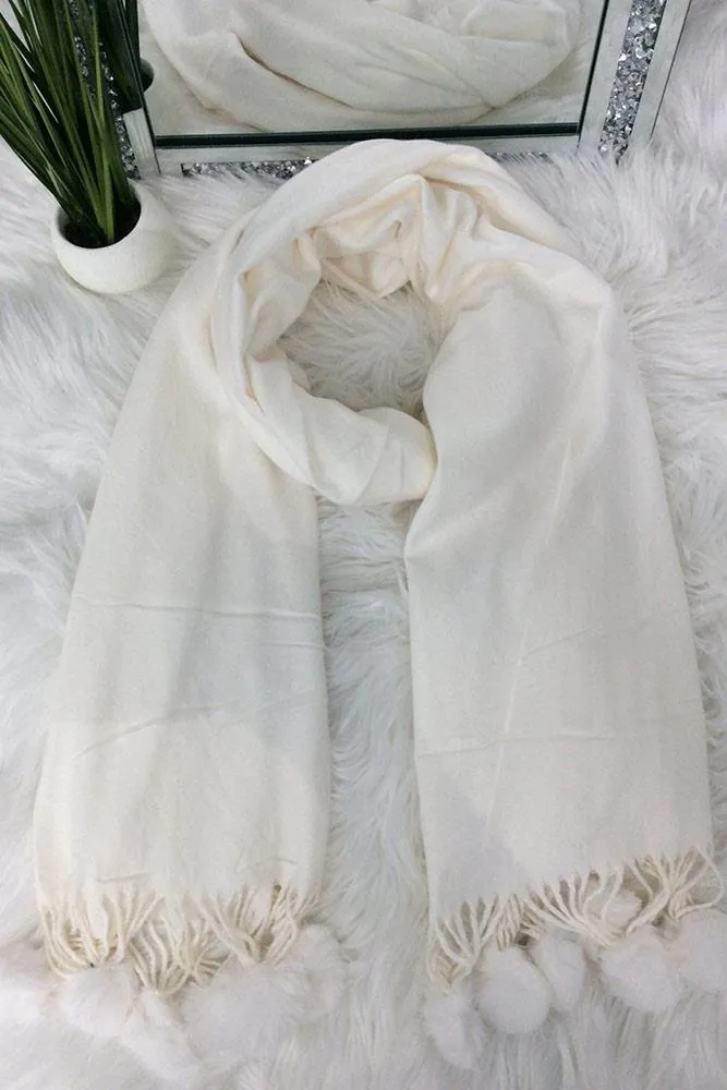 Fluffy Pom Pom Plain Scarves