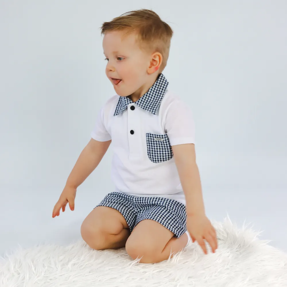 Foque Boys Navy Gingham Shorts Set