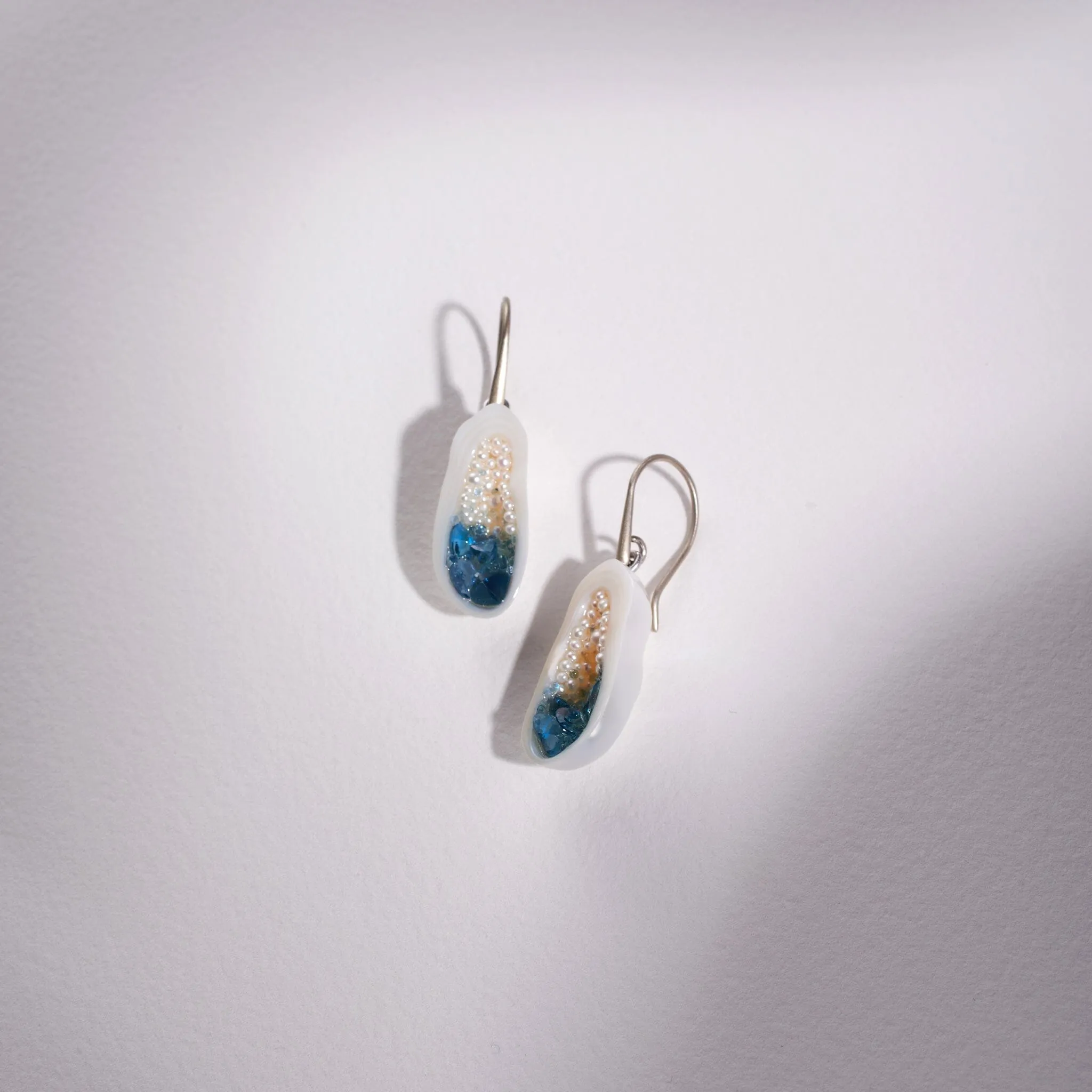 Freshwater Soufflé Pearl Geode Earrings with Blue Topaz & Seed Pearls