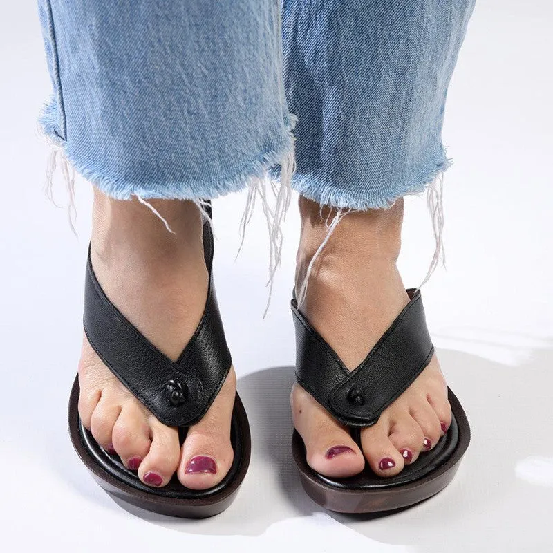 Froggie Rox Leather Comfort Thong Sandal - Black