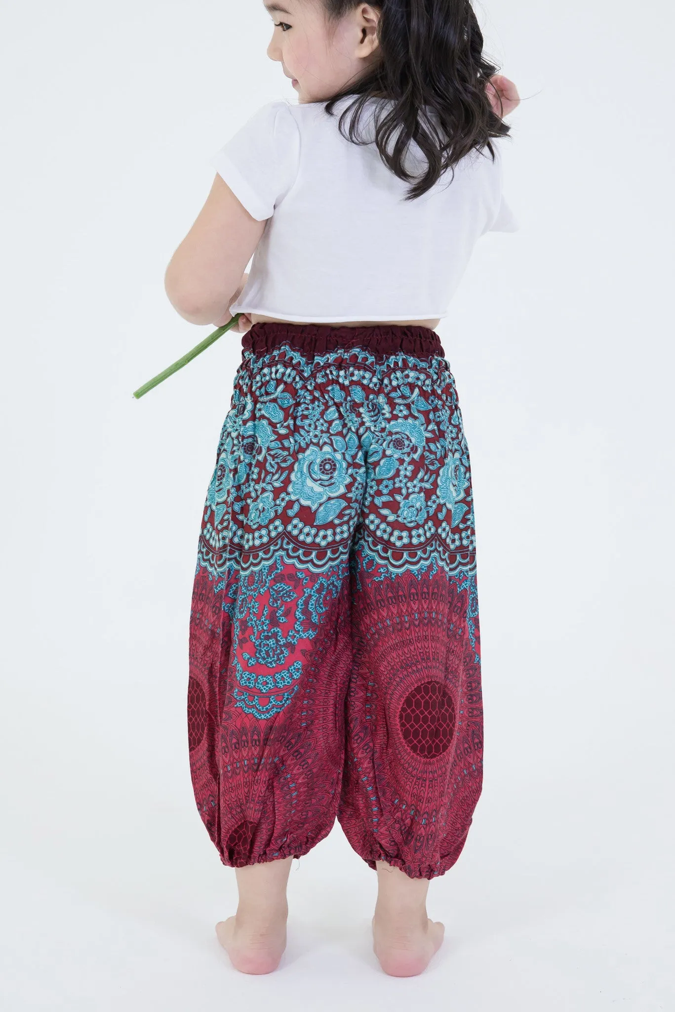 Geometric Mandalas Kids Harem Pants in Red