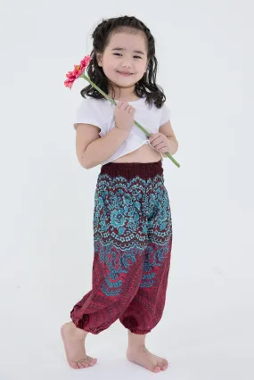 Geometric Mandalas Kids Harem Pants in Red