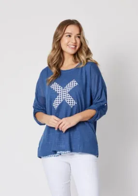 Gingham Cross Top 2 in 1 - Blue