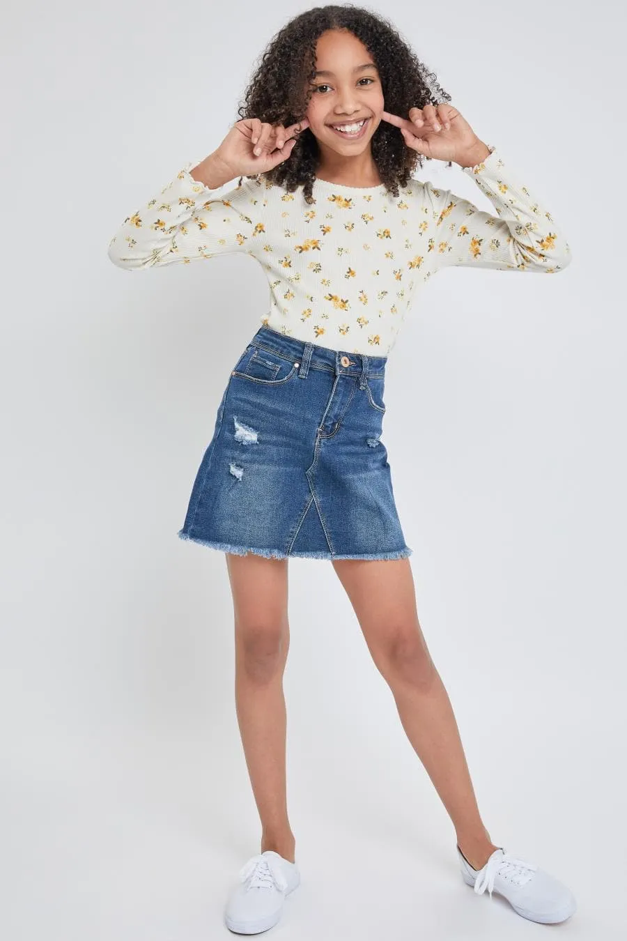 Girls Denim Skirt With Front Seam Detail