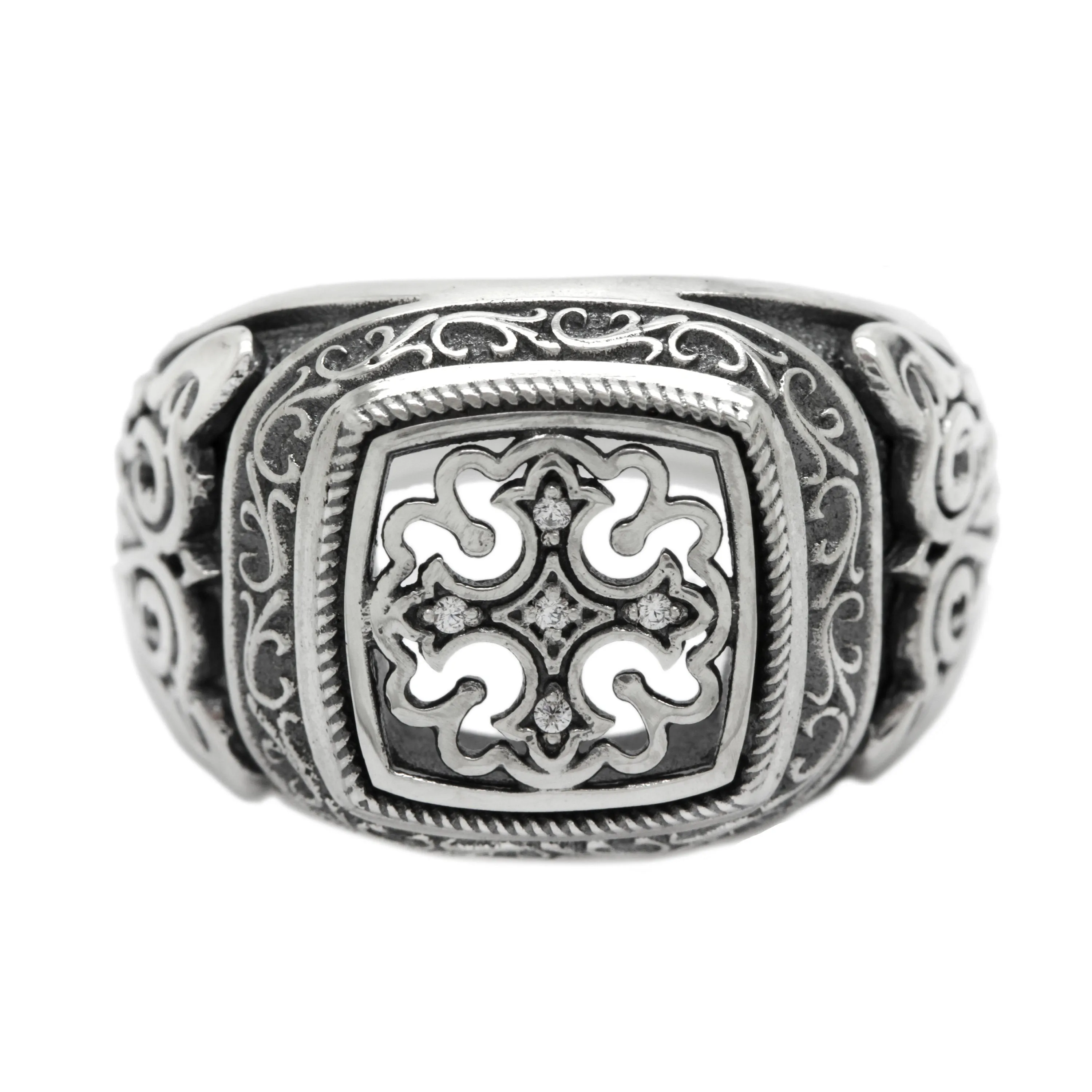 Gold Pattern Cross Men's Signet Silver 925