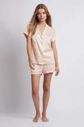 Grace Short Pyjama Set - Blush with White Piping