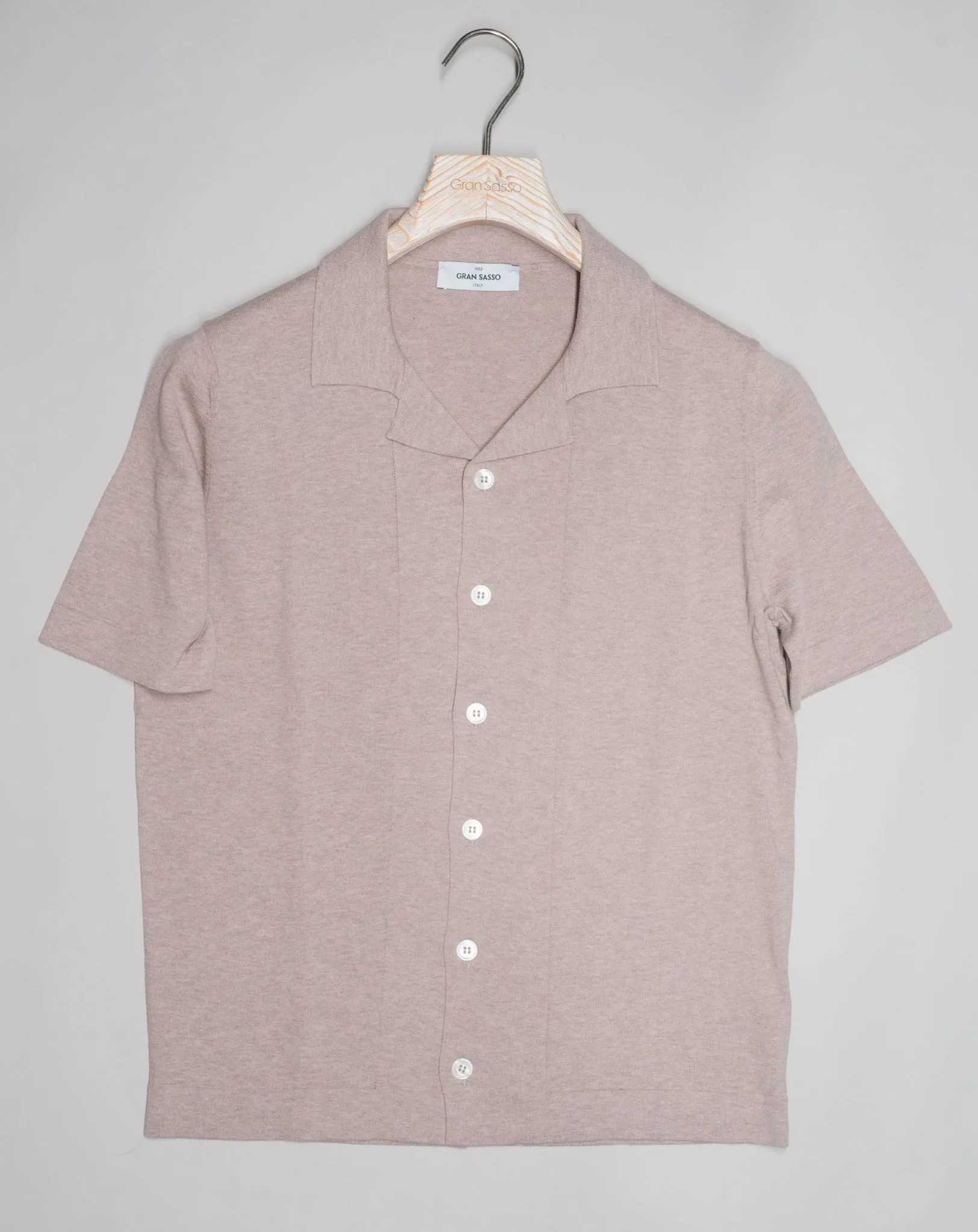 Gran Sasso Camp Collar Cotton Shirt / Light Beige