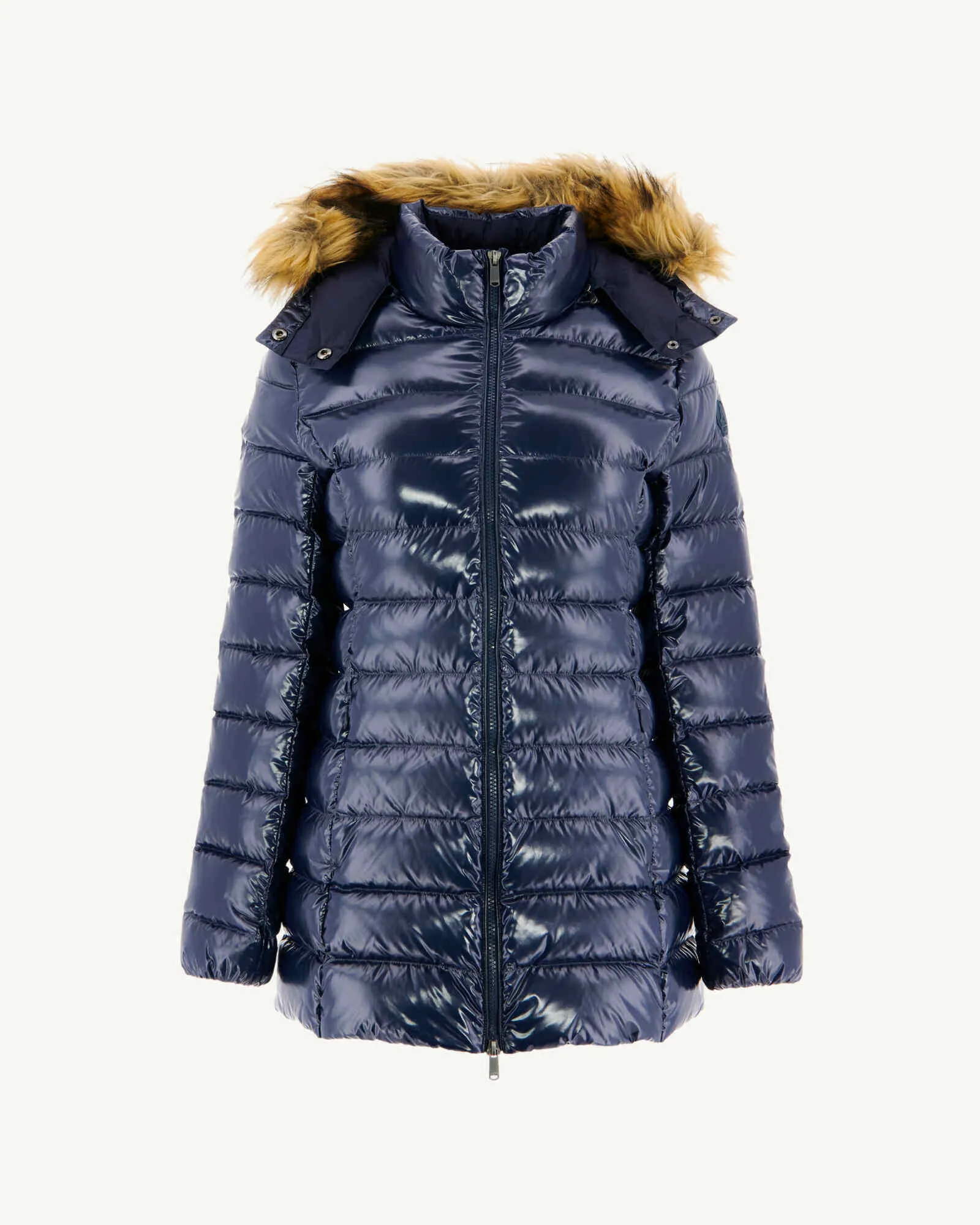 Grand Froid Navy Perle lacquered mid-length jacket