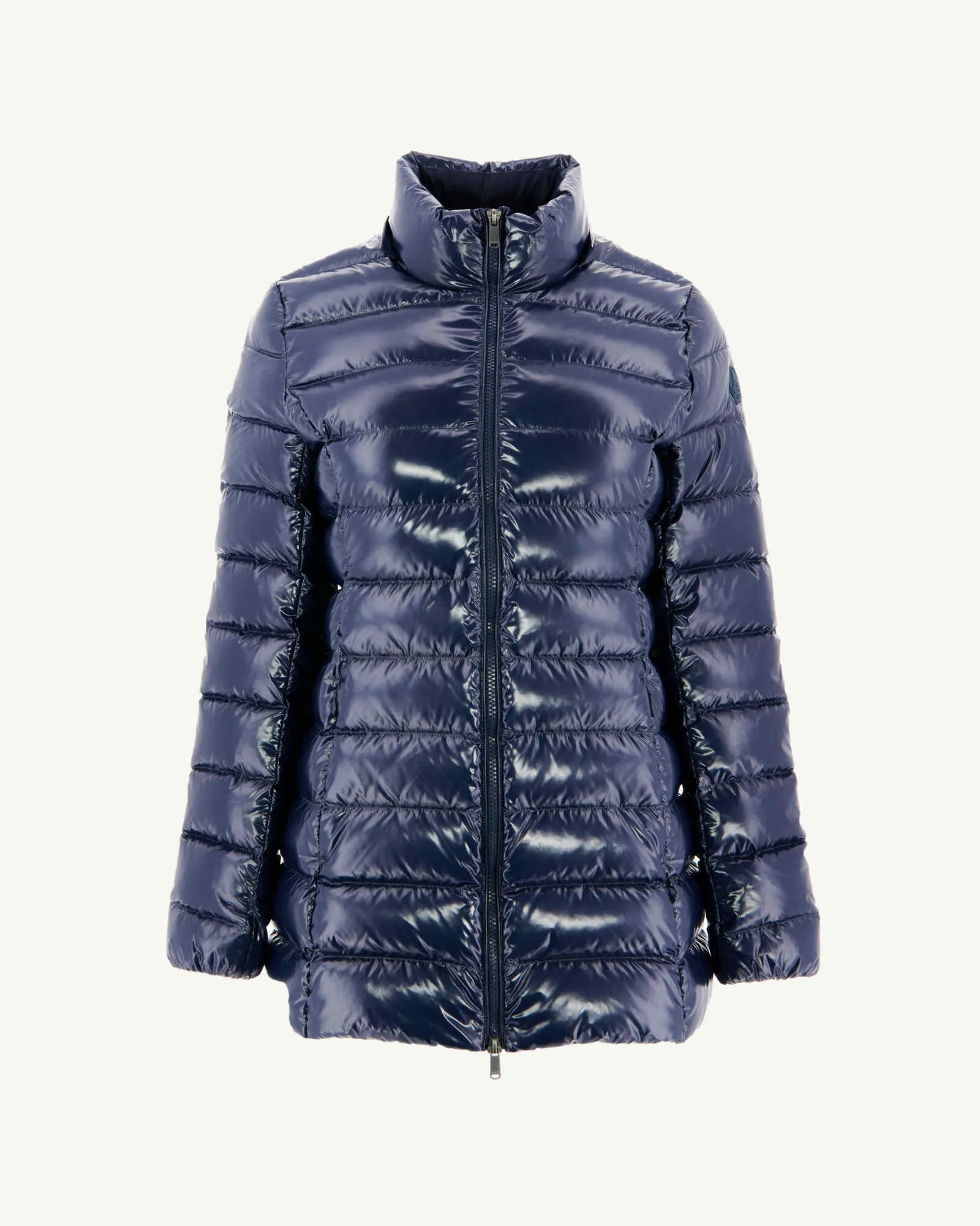 Grand Froid Navy Perle lacquered mid-length jacket