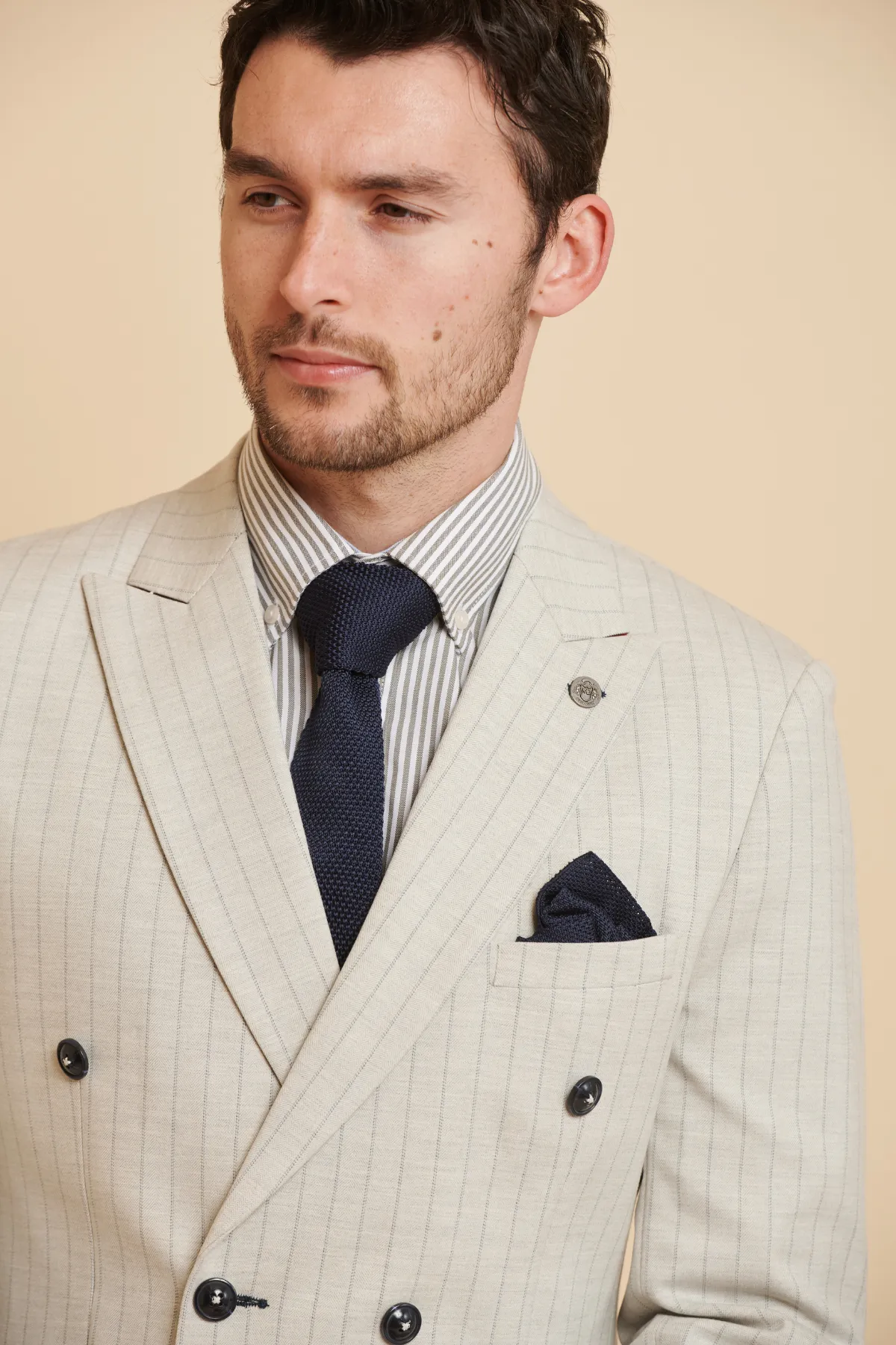 GRANT - Stone Pinstripe Double Breasted Suit