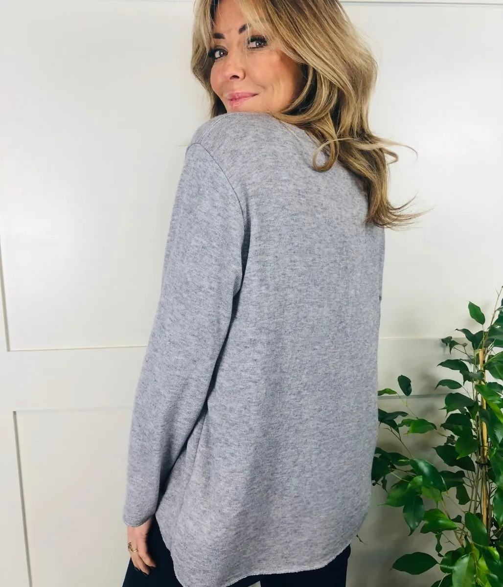 Grey Diamante Star Lightweight Jumper