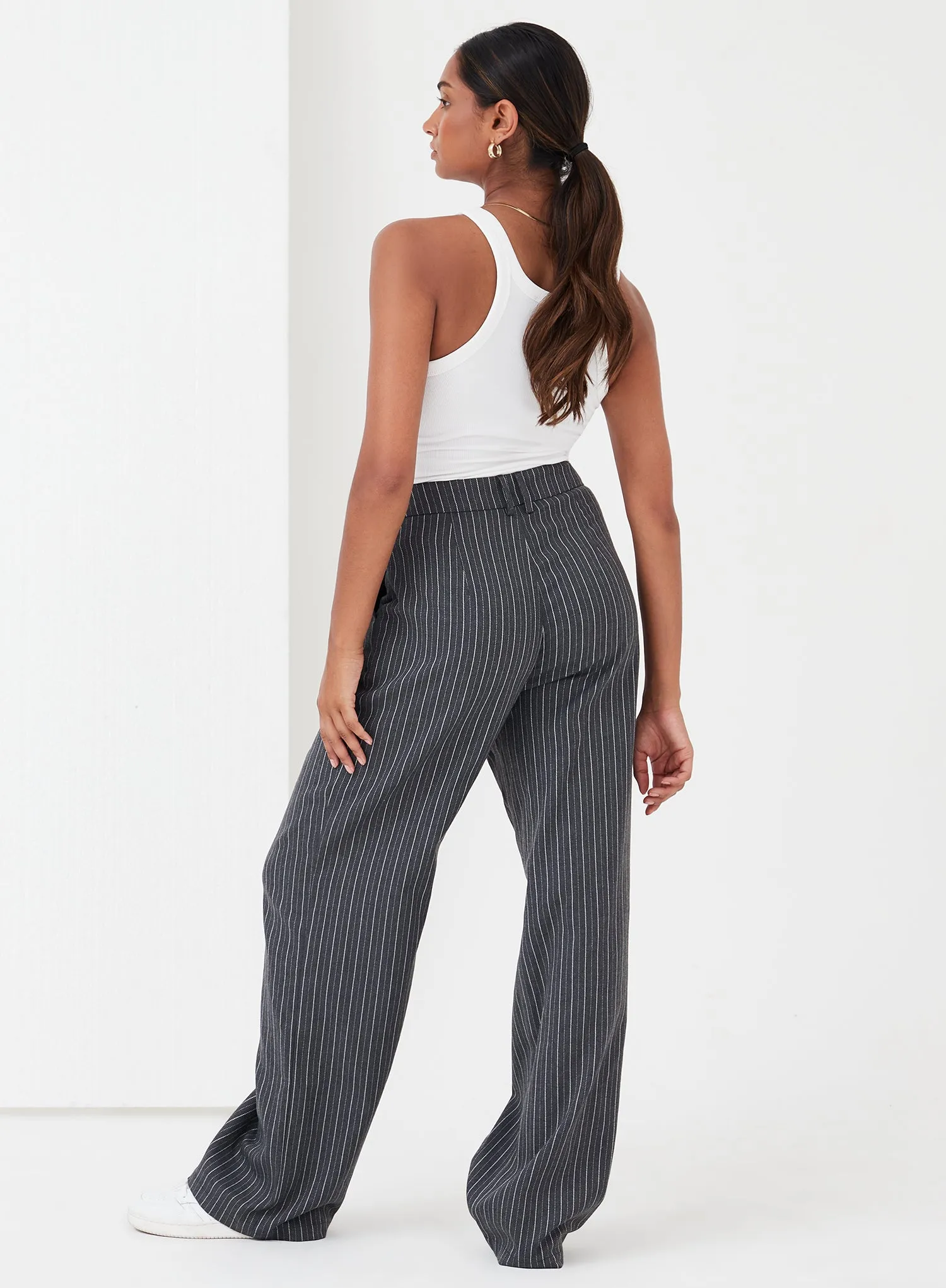 Grey Pinstripe Tailored Trousers - Freja