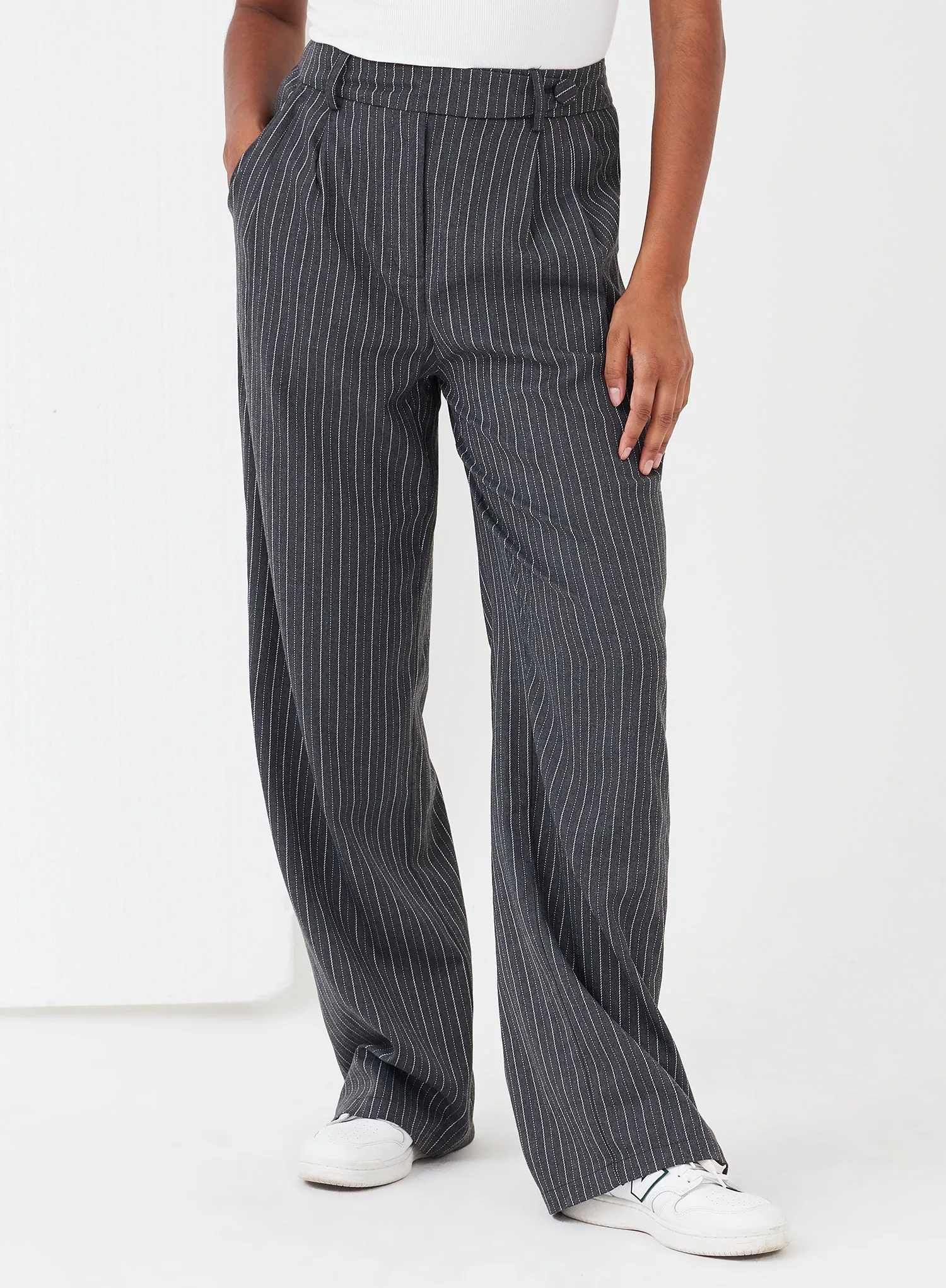 Grey Pinstripe Tailored Trousers - Freja