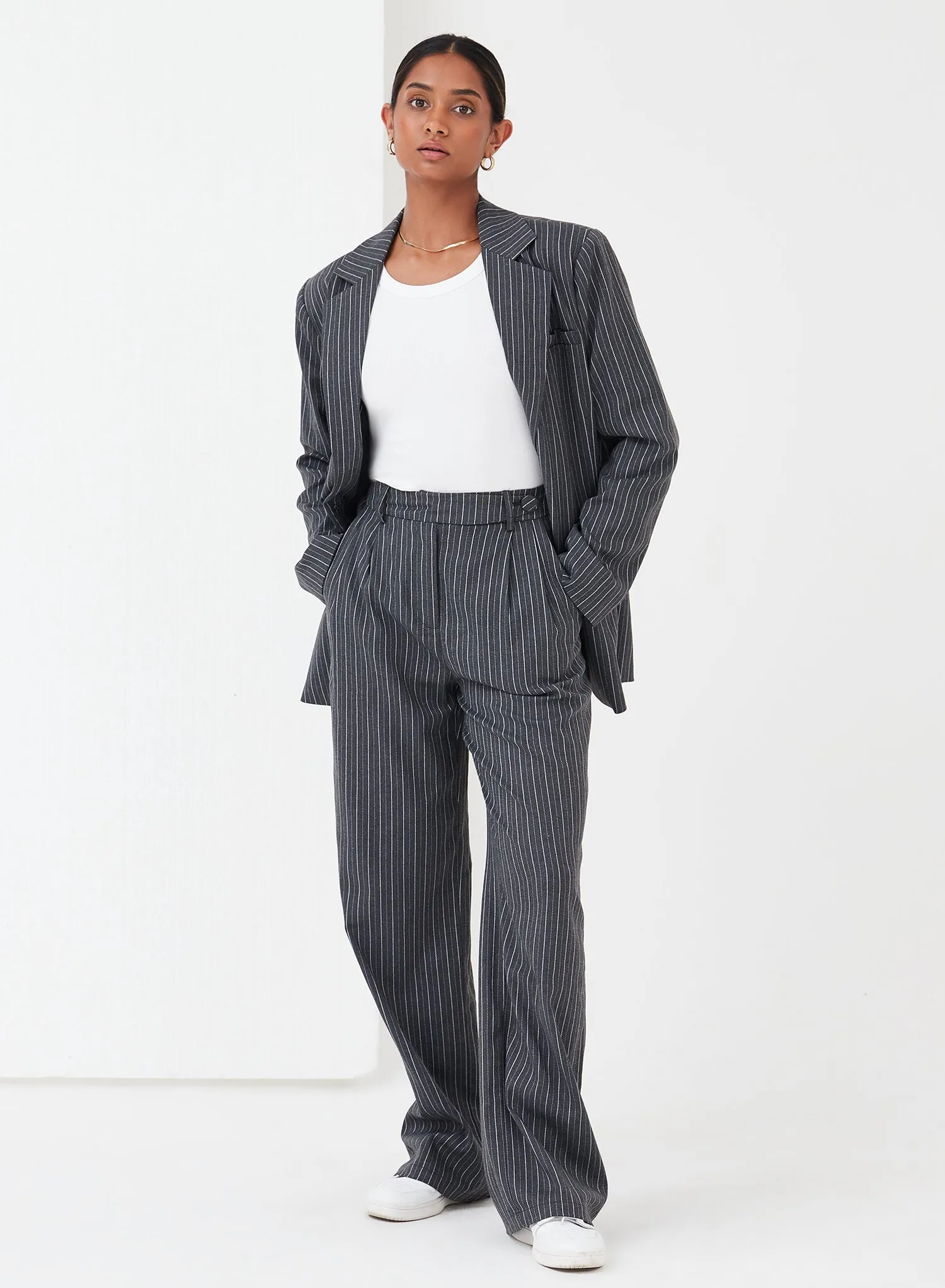 Grey Pinstripe Tailored Trousers - Freja