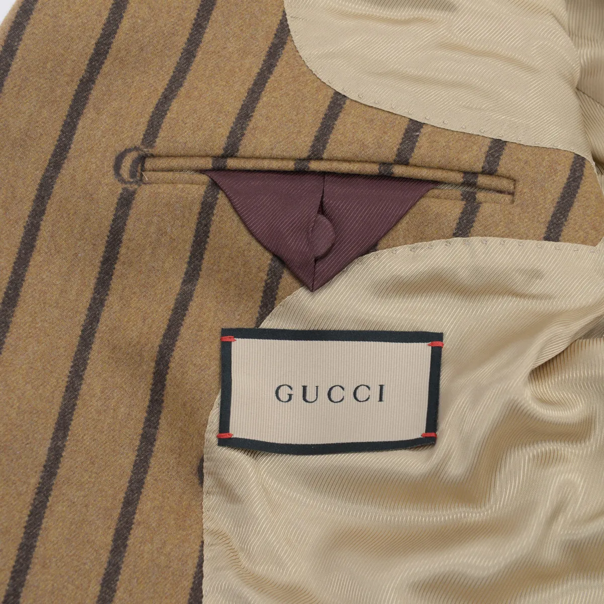 Gucci Brown Pinstriped GG Double Breasted Blazer IT 46