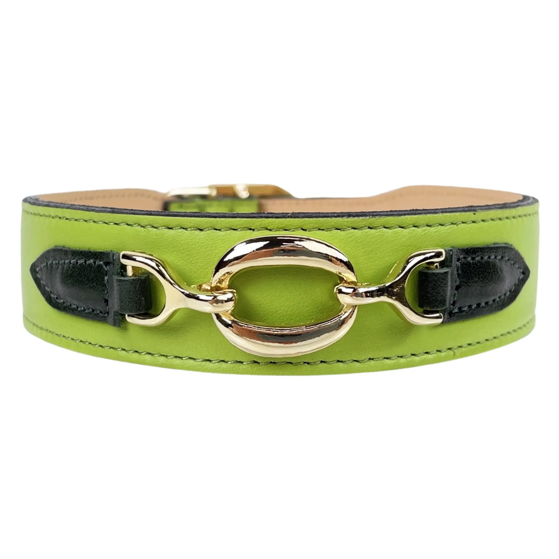 Hartman Dog Collar in Lime Green, Ivy Green & Gold