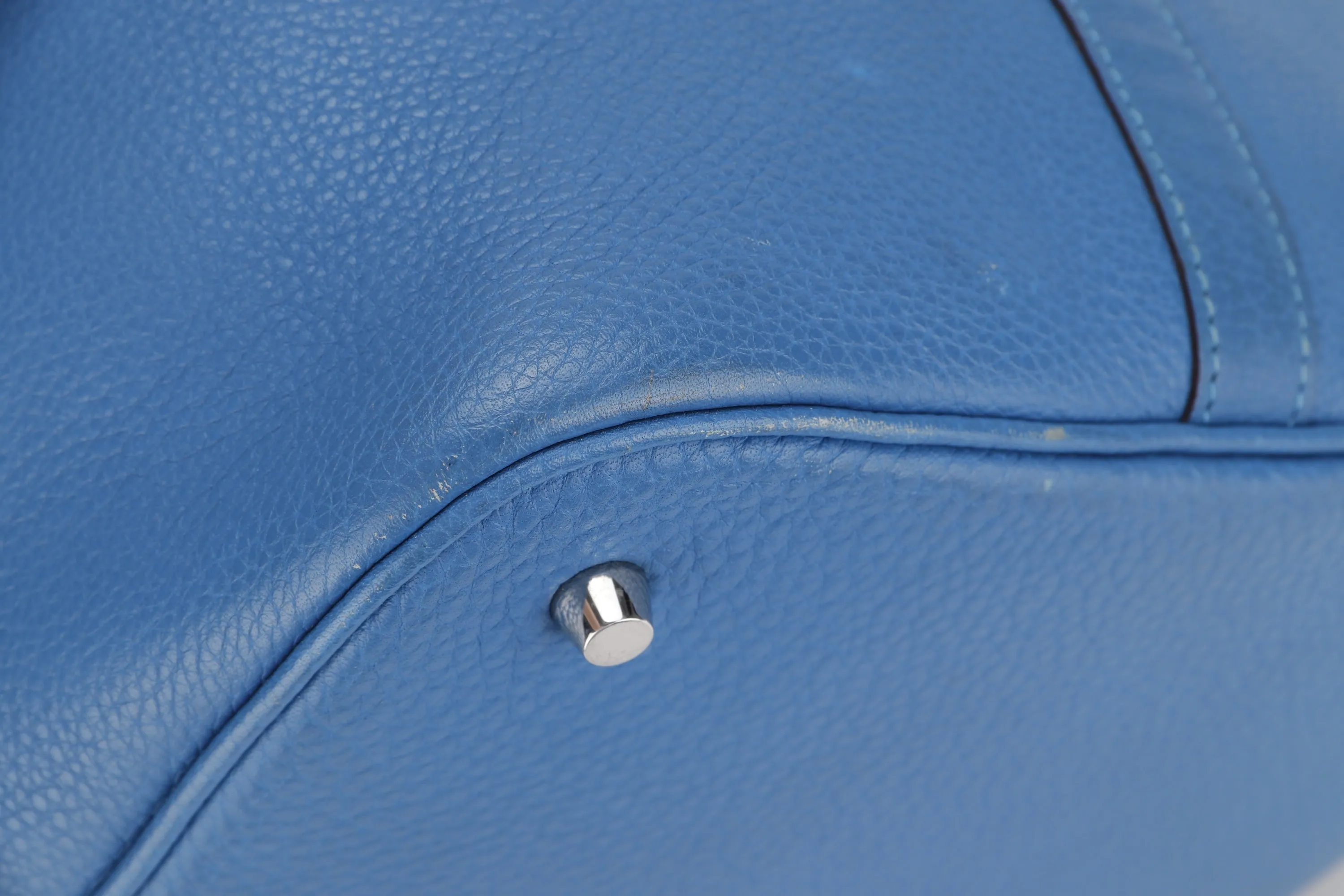 HERMES PICOTIN 26 LOCK GM [STAMP O (2011)] BLUE IZMIR TOGO LEATHER PALLADIUM HARDWARE, WITH LOCK, KEY & DUST COVER