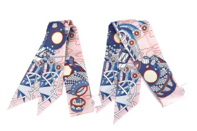 HERMES SCARF ODYSSEY TWILLY (063707S 04) EC ROSE PALE, BLUE & JAU COLOR, WITH BOX