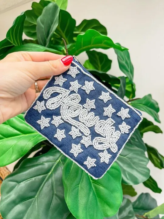 'Howdy' Denim Beaded Zip Pouch