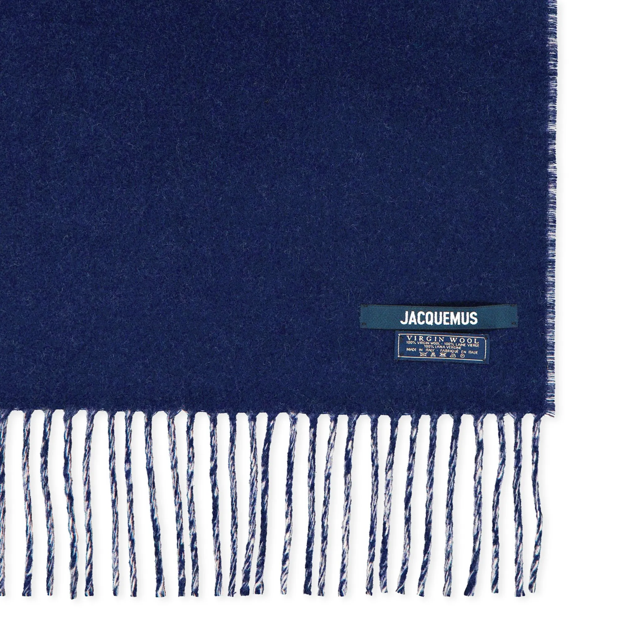 Jacquemus L'echarpe Fringe Logo Navy Scarf