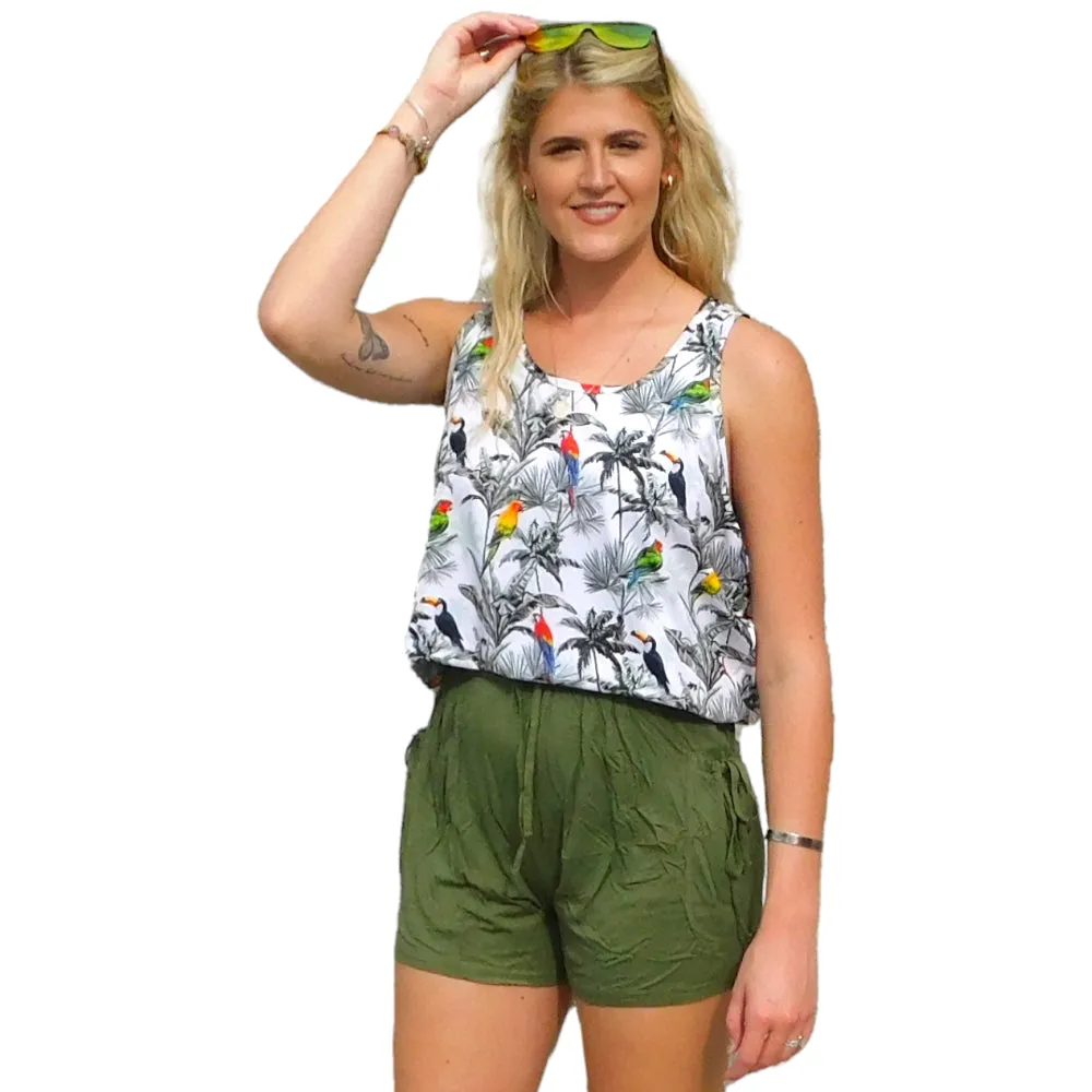 Khaki Green Eco-Friendly Modal Beachwood Fabric  Shorts with Waist Tie