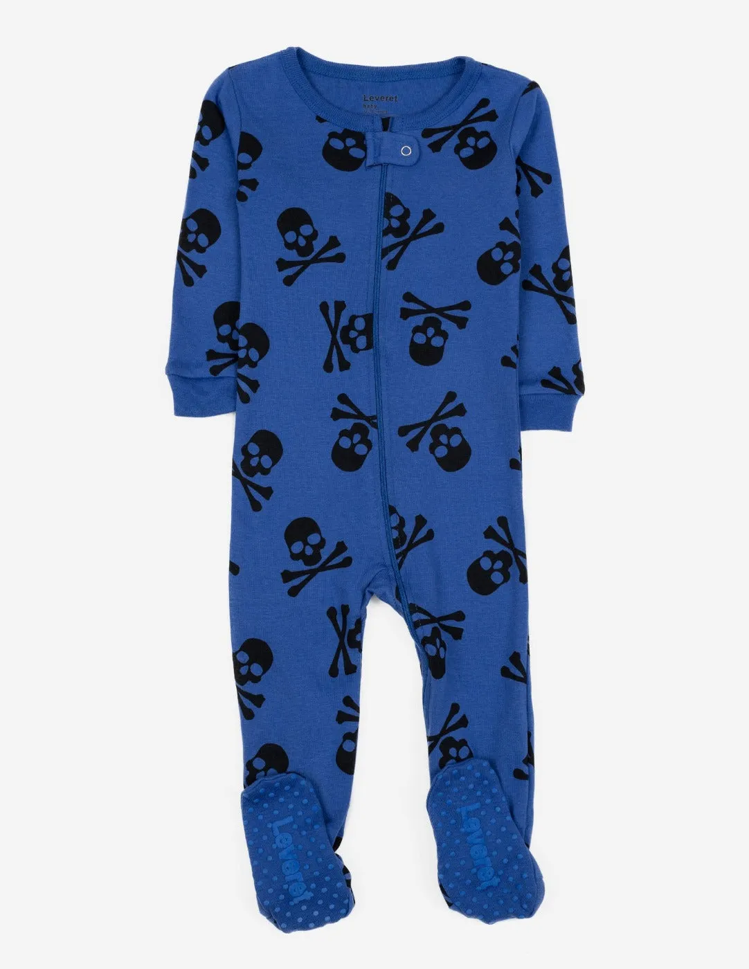 Kid's Footed Royal Blue Skull Pajamas