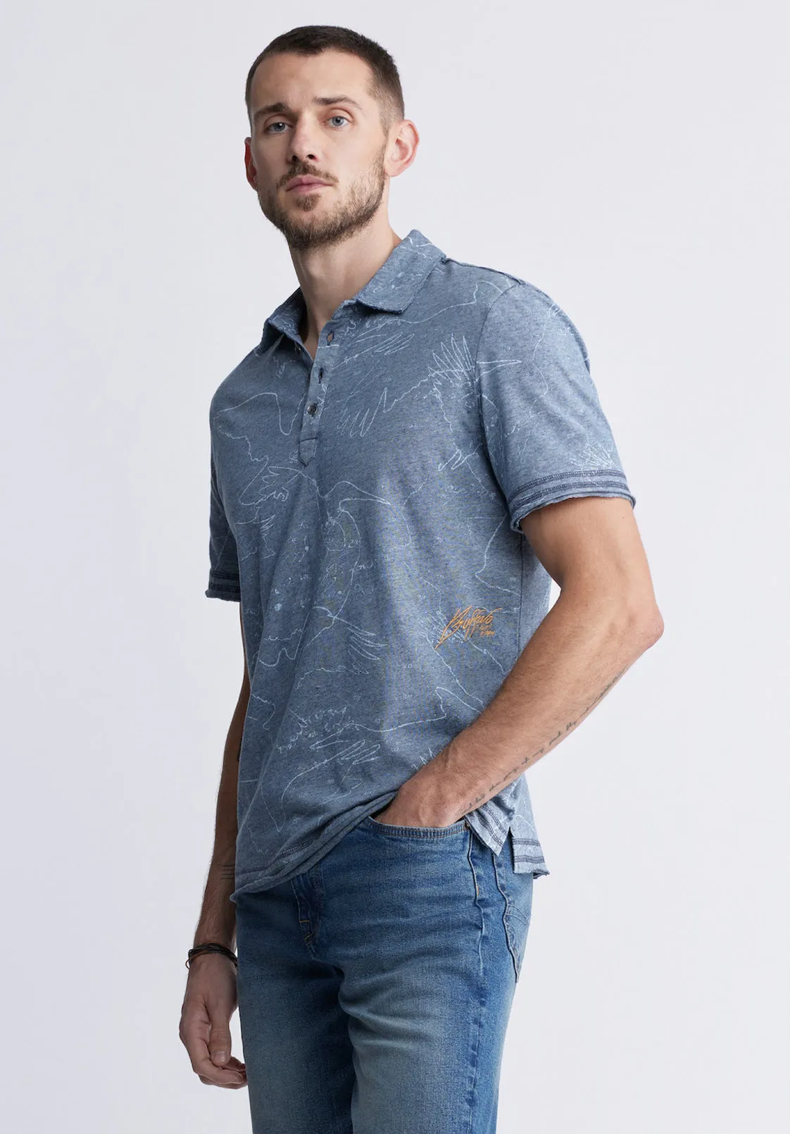 Komodo Men's Short-Sleeve Printed Polo in Mirage Blue - BM24248