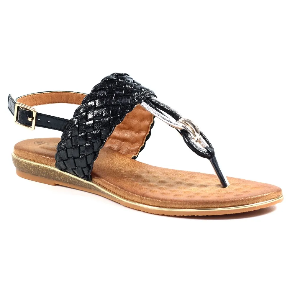 Ladies Lunar T Bar Black Sandal Dawley Toe Post Soft sale