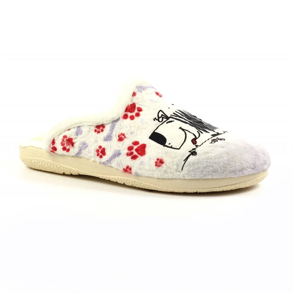 Ladies White  Bedroom Slipper Mule Lazy Dogz Foam Eternity