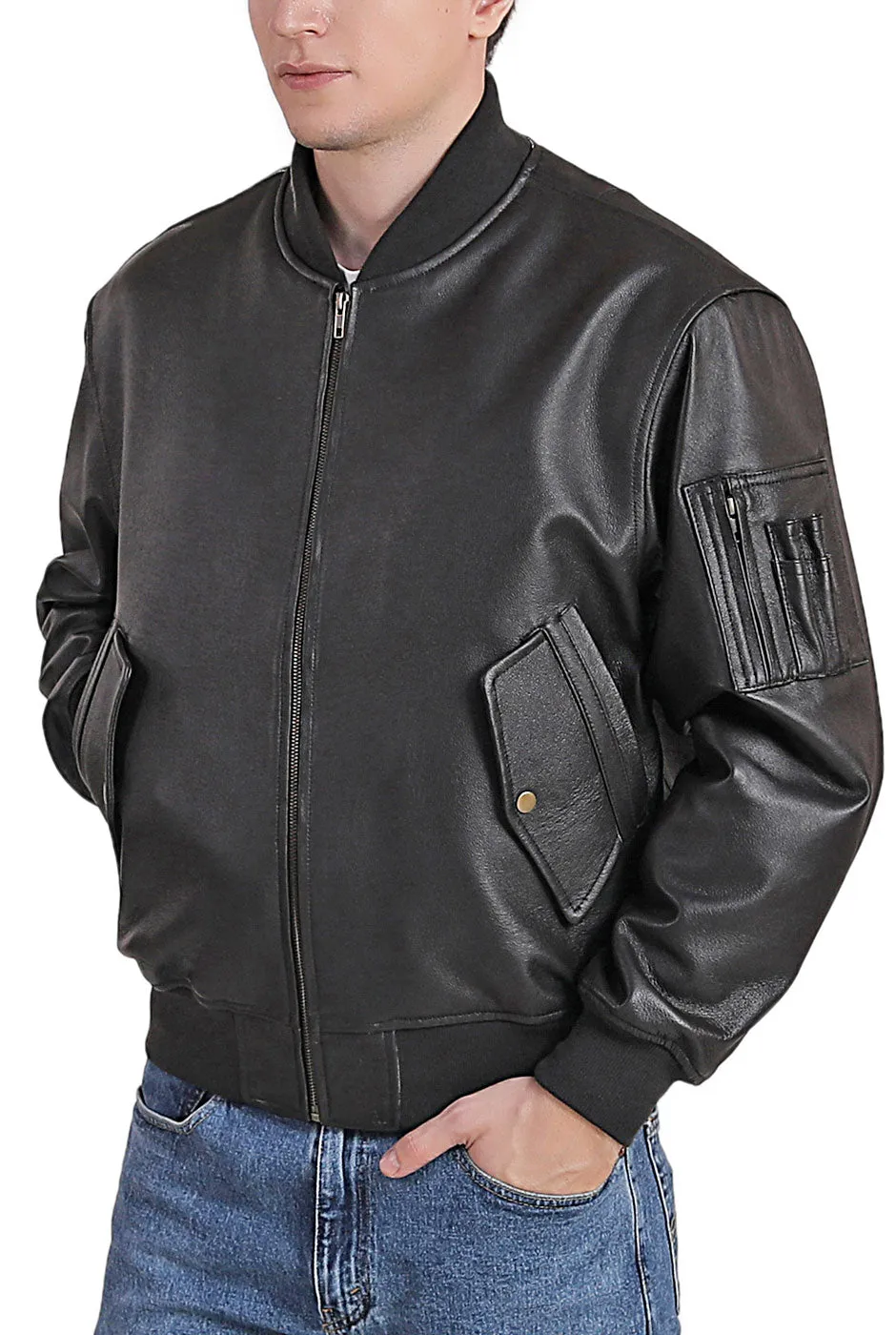 Landing Leathers Men MA-1 Leather Flight Bomber Jacket